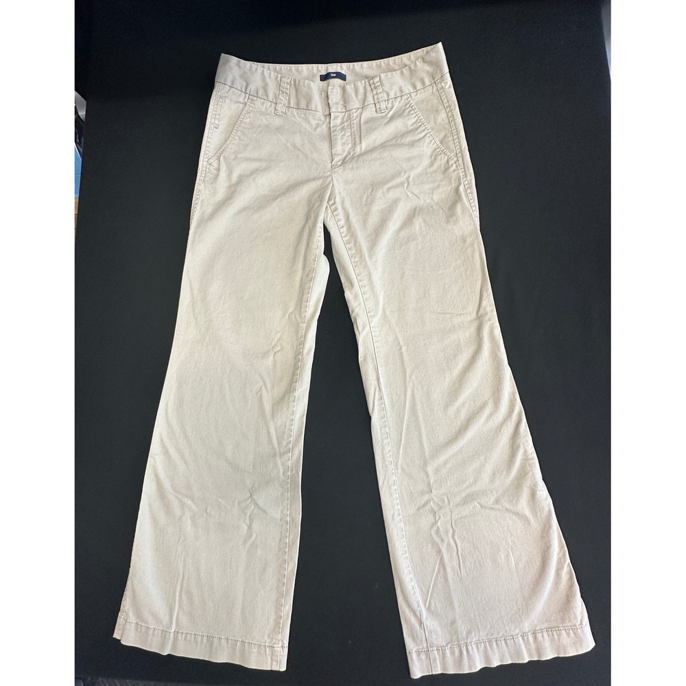 Gap Women Khaki Stretch Ankle Pants Tan Wide Leg Trousers Size 2